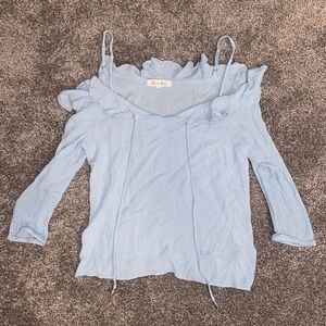 (3 for $10) Light Blue Ruffle Cold Shoulder Top
